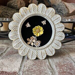 Framed Jewelry Art Yellow Daisy and Butterflies in Daisy Frame